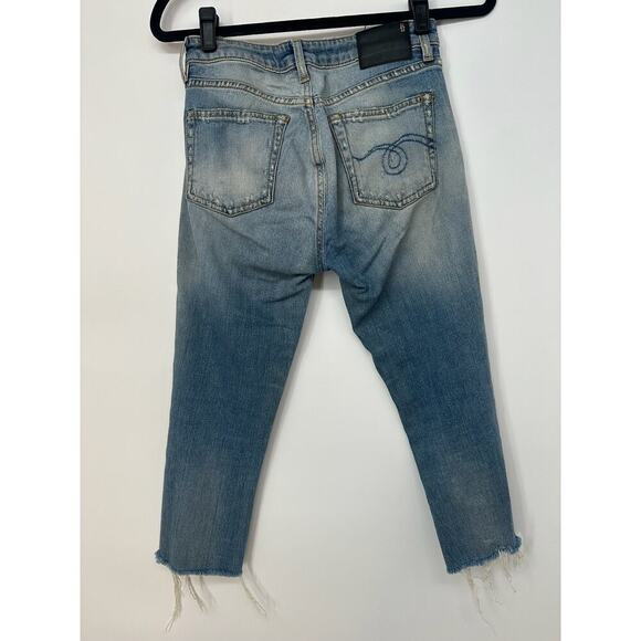 R13 Jenny Mid Rise Skinny Jean Shiloh Distress Uneven Raw Hem - Picture 4 of 8
